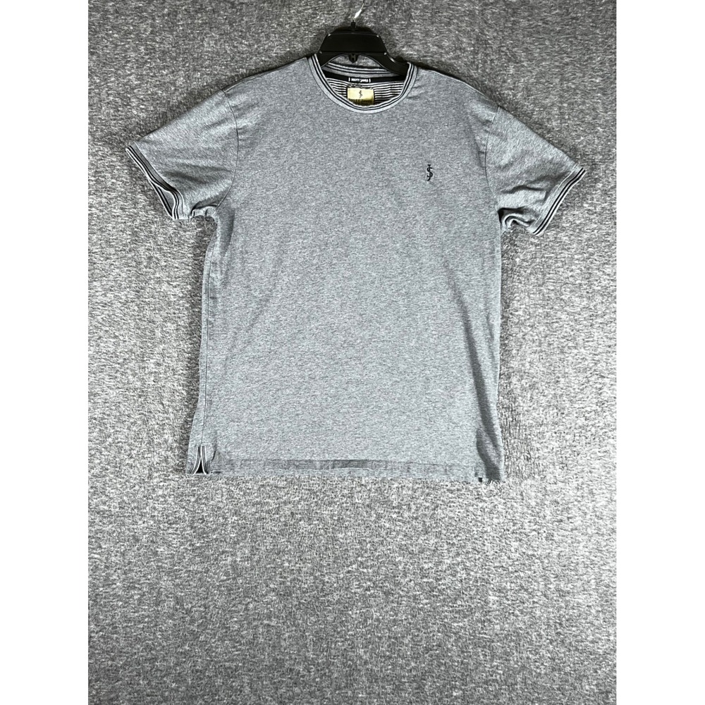 Scott James Mens XL Heather Grey Striped Trim Short Sleeve Crew Neck T-Shirt